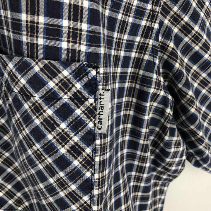 Carhartt Check Pattern Short Sleeve Work Shirt, Men's Size L cotton navy blue type Vintage Second Hand