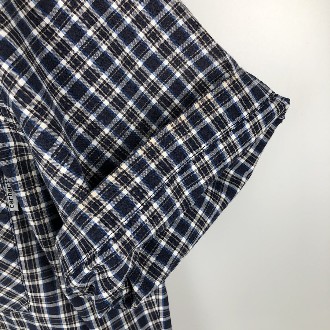 Carhartt Check Pattern Short Sleeve Work Shirt, Men's Size L cotton navy blue type Vintage Second Hand