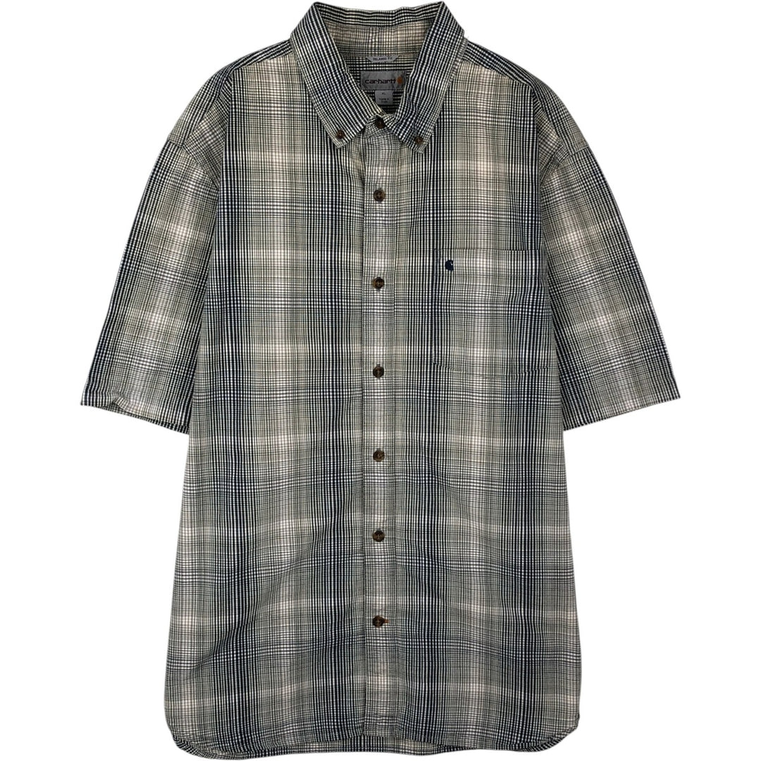 Carhartt RELAXED FIT Check Pattern Button-down Short Sleeve Work Shirt, Men's XL cotton navy blue type Vintage Second Hand