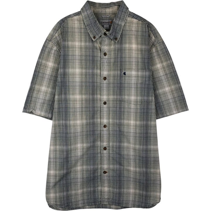 Carhartt RELAXED FIT Check Pattern Button-down Short Sleeve Work Shirt, Men's XL cotton navy blue type Vintage Second Hand