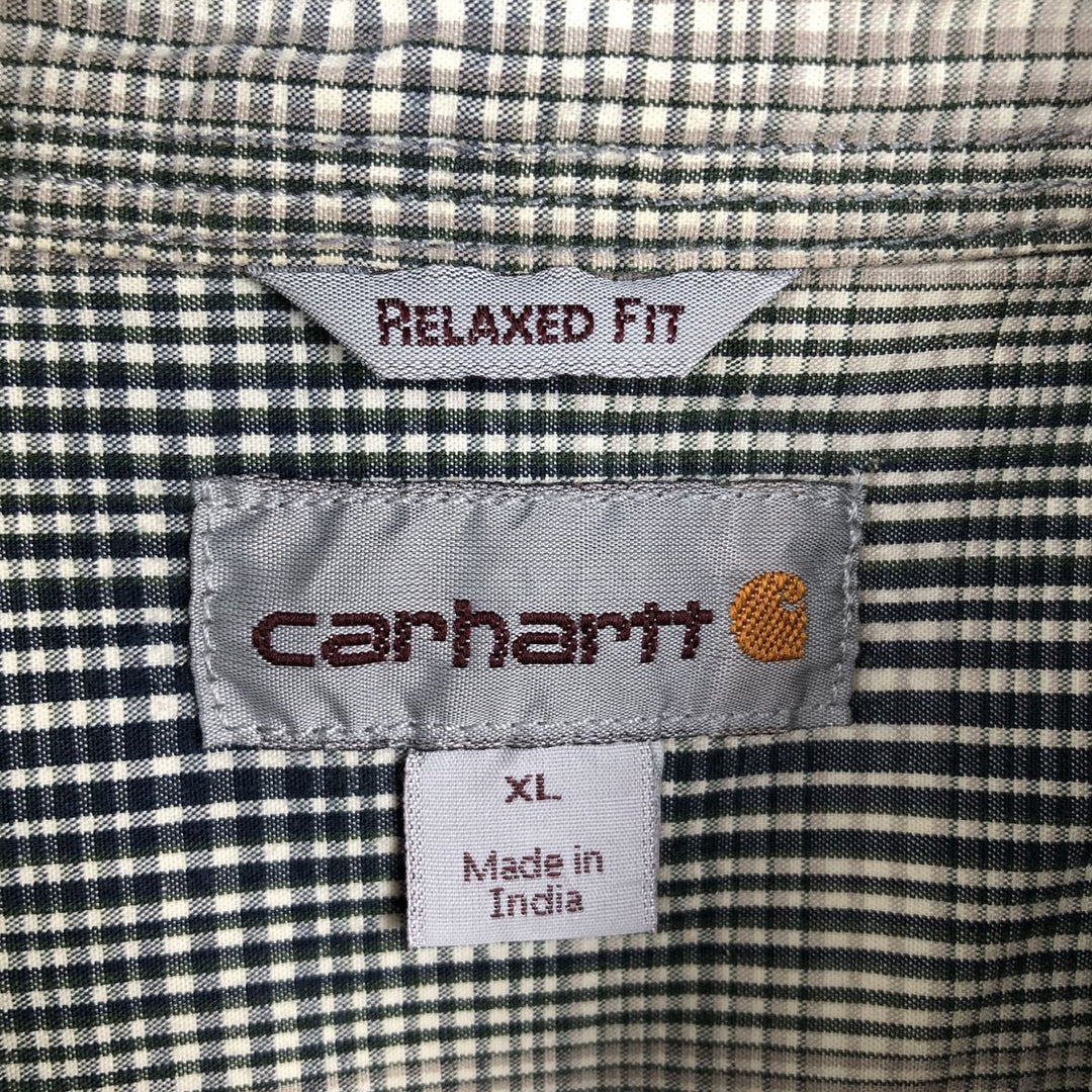 Carhartt RELAXED FIT Check Pattern Button-down Short Sleeve Work Shirt, Men's XL cotton navy blue type Vintage Second Hand