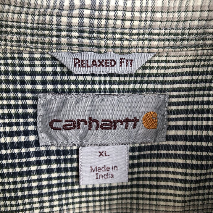 Carhartt RELAXED FIT Check Pattern Button-down Short Sleeve Work Shirt, Men's XL cotton navy blue type Vintage Second Hand
