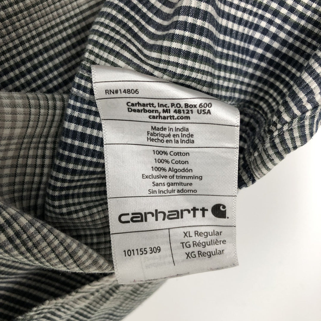 Carhartt RELAXED FIT Check Pattern Button-down Short Sleeve Work Shirt, Men's XL cotton navy blue type Vintage Second Hand