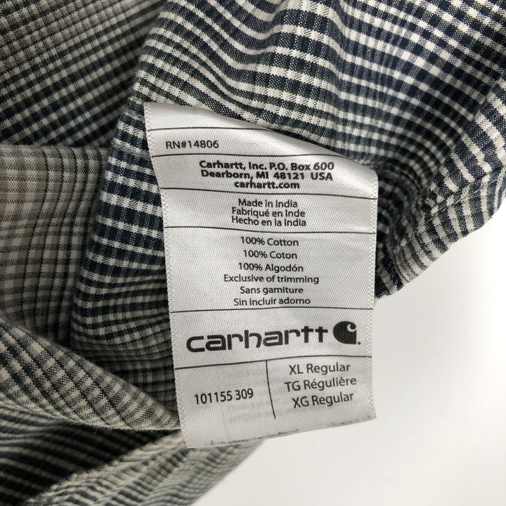 Carhartt RELAXED FIT Check Pattern Button-down Short Sleeve Work Shirt, Men's XL cotton navy blue type Vintage Second Hand
