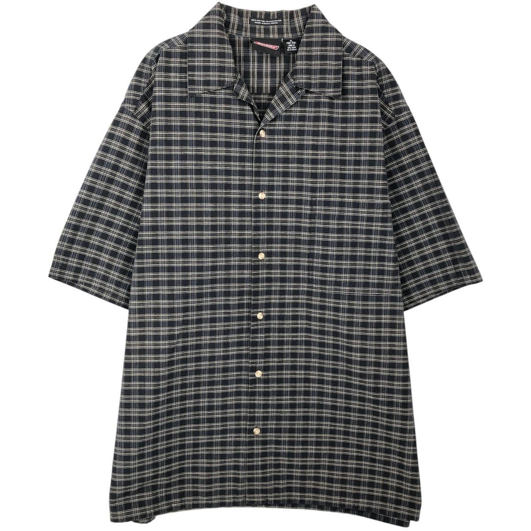 Dickies Check Pattern Open Collar Short Sleeve Work Shirt Box Shirt Men's XL cotton navy blue type Vintage Second Hand