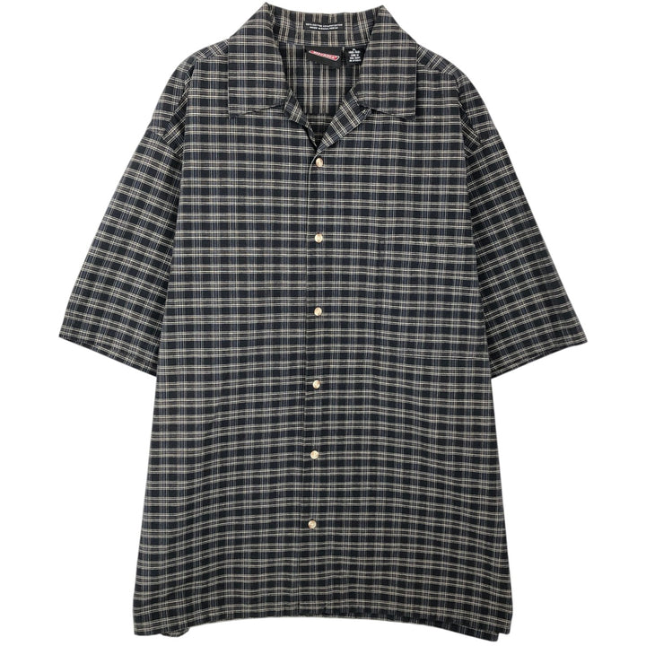 Dickies Check Pattern Open Collar Short Sleeve Work Shirt Box Shirt Men's XL cotton navy blue type Vintage Second Hand