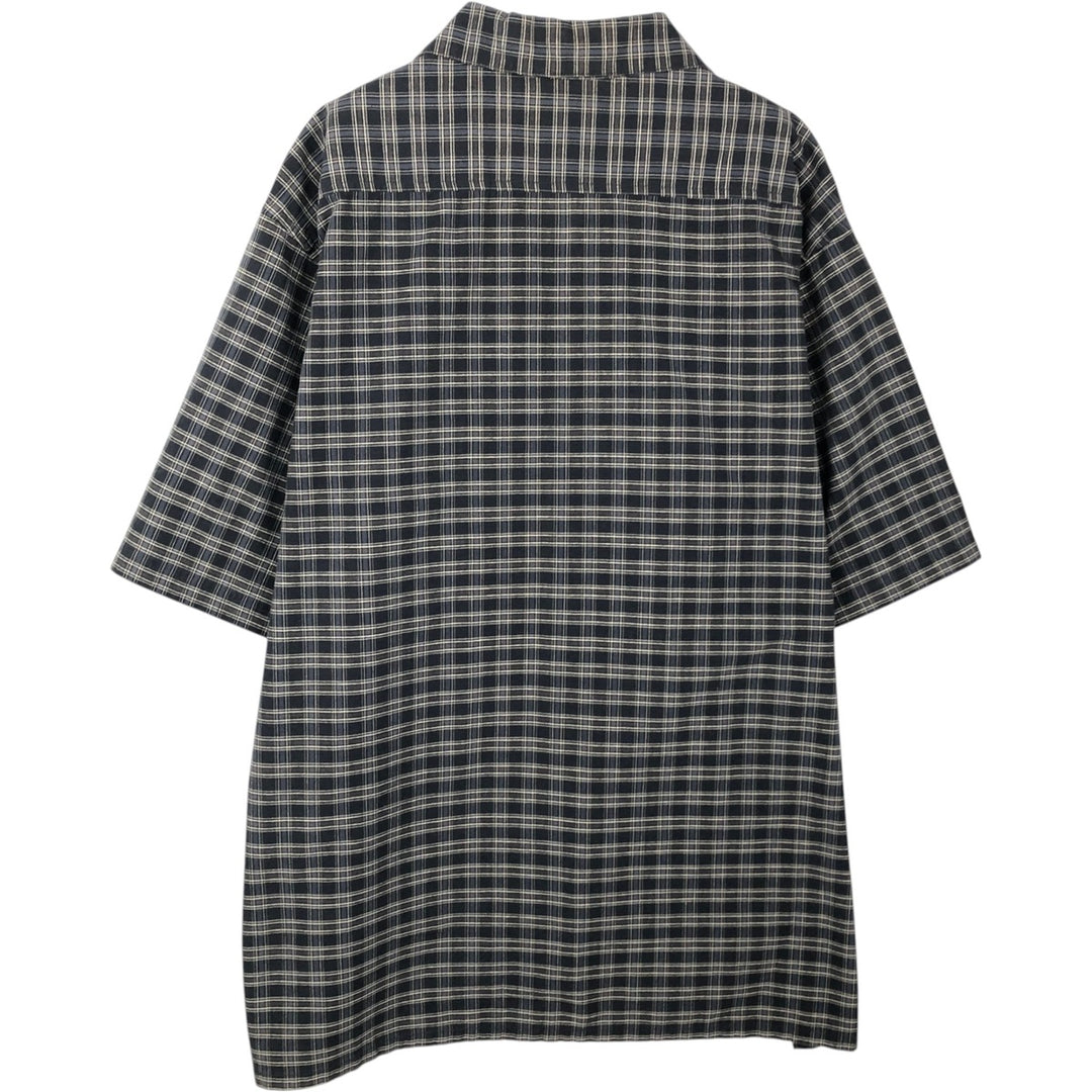 Dickies Check Pattern Open Collar Short Sleeve Work Shirt Box Shirt Men's XL cotton navy blue type Vintage Second Hand
