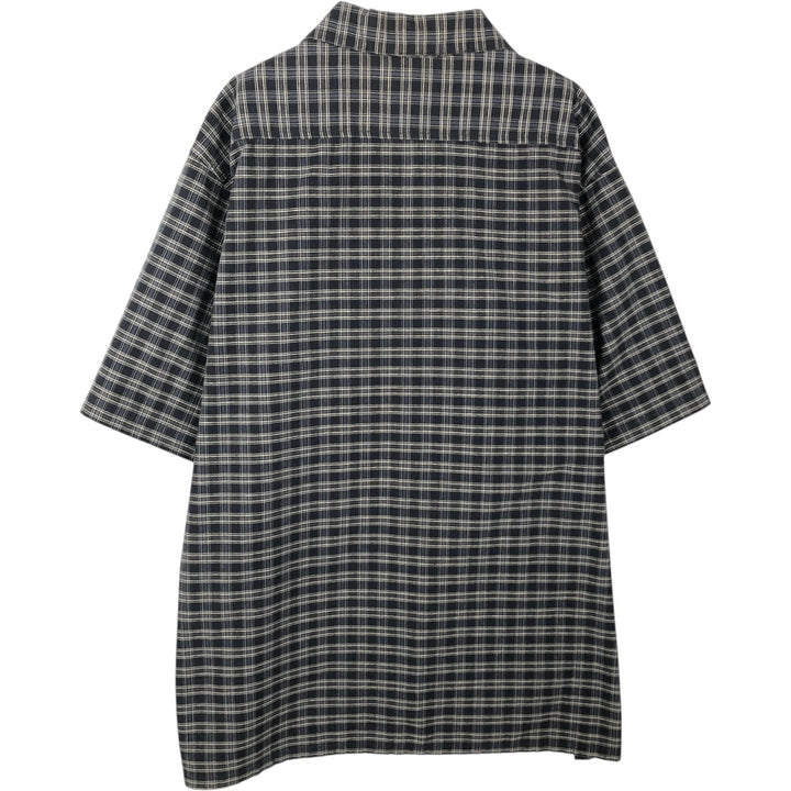 Dickies Check Pattern Open Collar Short Sleeve Work Shirt Box Shirt Men's XL cotton navy blue type Vintage Second Hand
