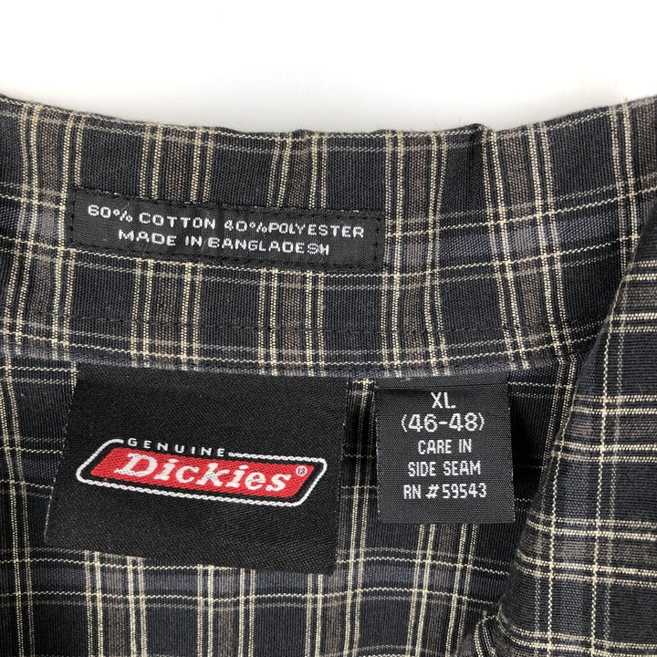 Dickies Check Pattern Open Collar Short Sleeve Work Shirt Box Shirt Men's XL cotton navy blue type Vintage Second Hand
