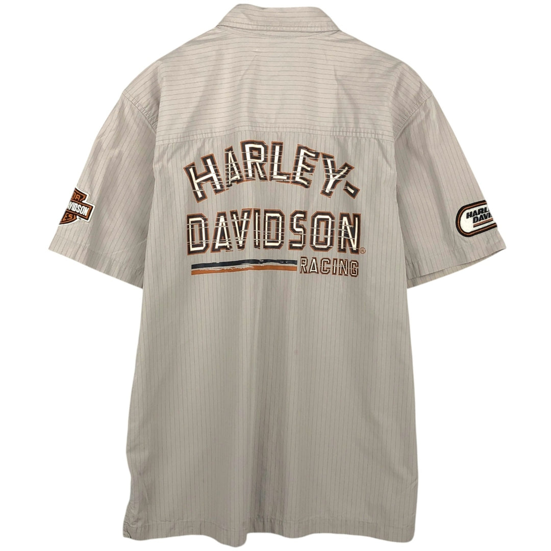 Harley-Davidson Hidden Button-Down Stripe Pattern Eagle Pattern Short-Sleeve Work Shirt Box Shirt Men's Size M (approx.) cotton Khaki type beige Vintage Second Hand