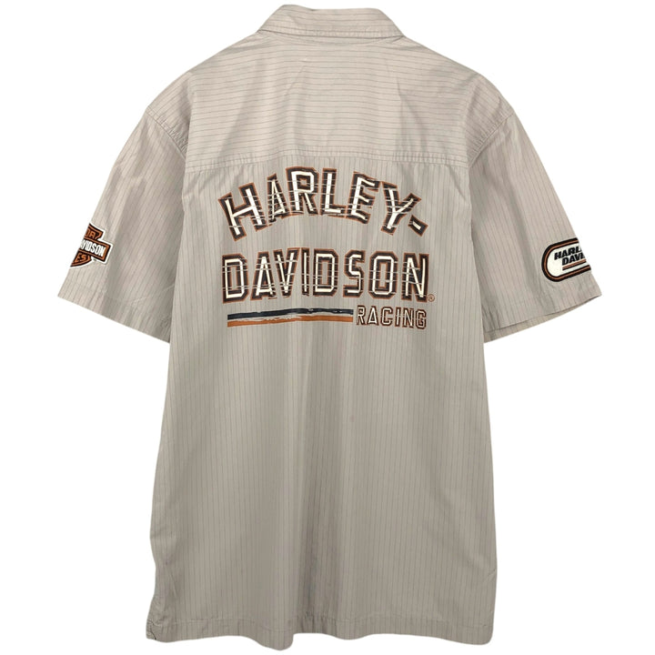 Harley-Davidson Hidden Button-Down Stripe Pattern Eagle Pattern Short-Sleeve Work Shirt Box Shirt Men's Size M (approx.) cotton Khaki type beige Vintage Second Hand
