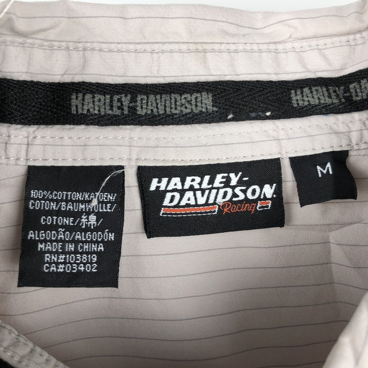 Harley-Davidson Hidden Button-Down Stripe Pattern Eagle Pattern Short-Sleeve Work Shirt Box Shirt Men's Size M (approx.) cotton Khaki type beige Vintage Second Hand