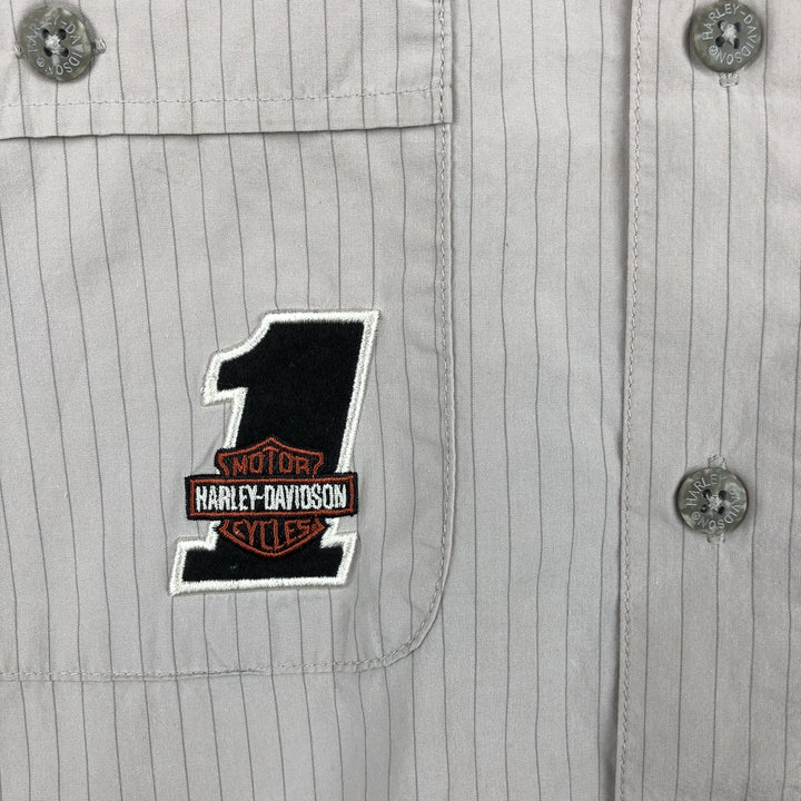 Harley-Davidson Hidden Button-Down Stripe Pattern Eagle Pattern Short-Sleeve Work Shirt Box Shirt Men's Size M (approx.) cotton Khaki type beige Vintage Second Hand