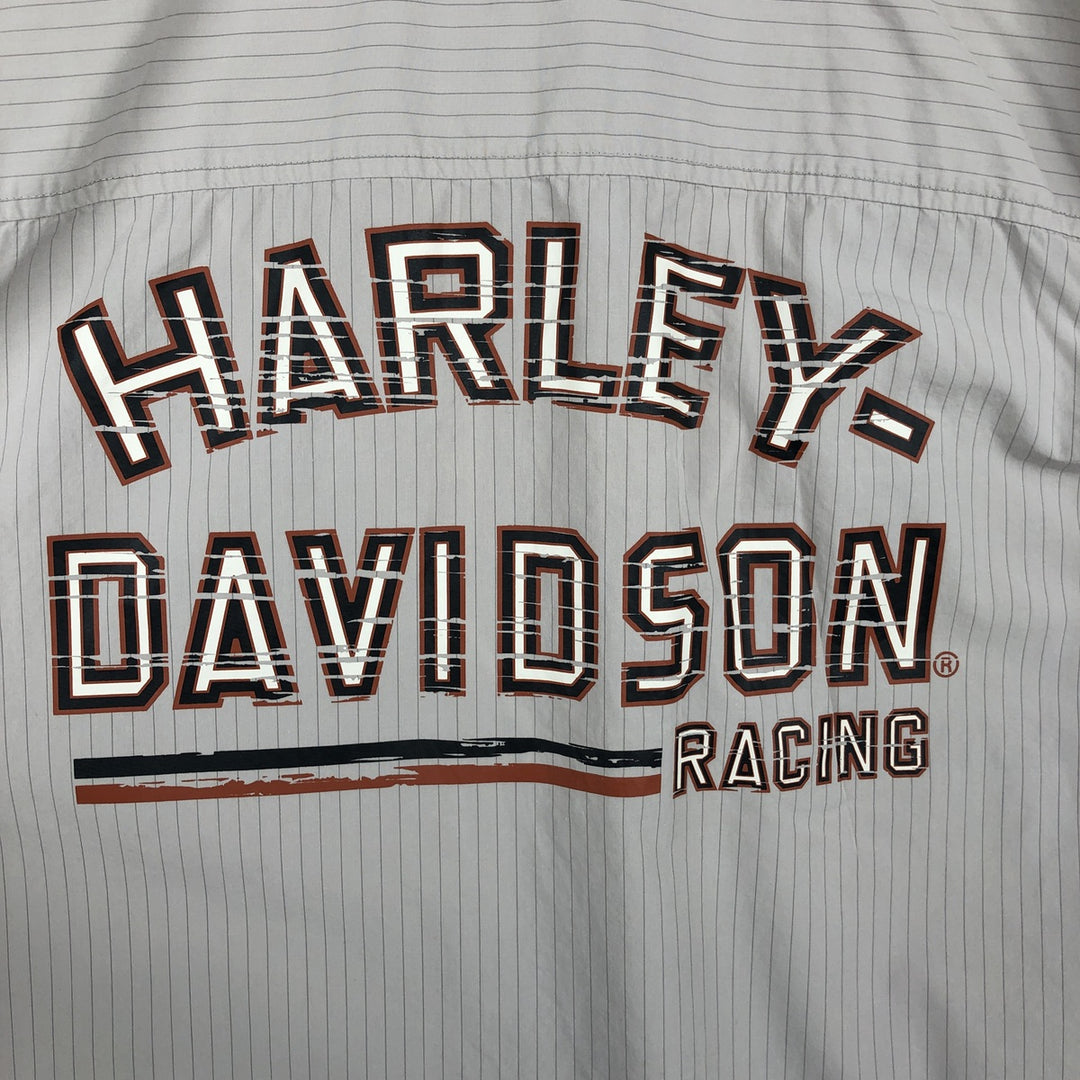 Harley-Davidson Hidden Button-Down Stripe Pattern Eagle Pattern Short-Sleeve Work Shirt Box Shirt Men's Size M (approx.) cotton Khaki type beige Vintage Second Hand