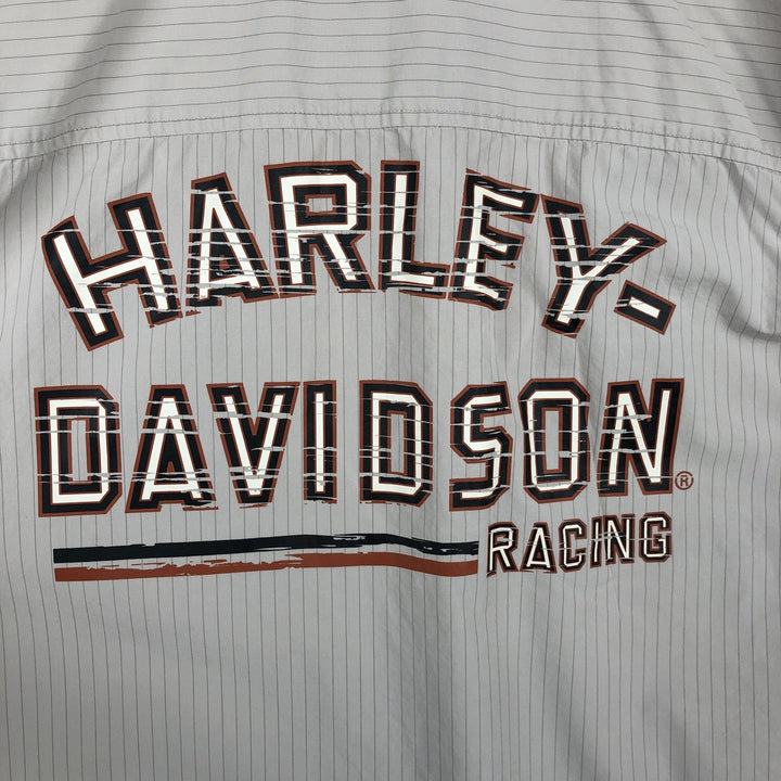Harley-Davidson Hidden Button-Down Stripe Pattern Eagle Pattern Short-Sleeve Work Shirt Box Shirt Men's Size M (approx.) cotton Khaki type beige Vintage Second Hand