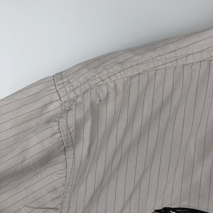 Harley-Davidson Hidden Button-Down Stripe Pattern Eagle Pattern Short-Sleeve Work Shirt Box Shirt Men's Size M (approx.) cotton Khaki type beige Vintage Second Hand