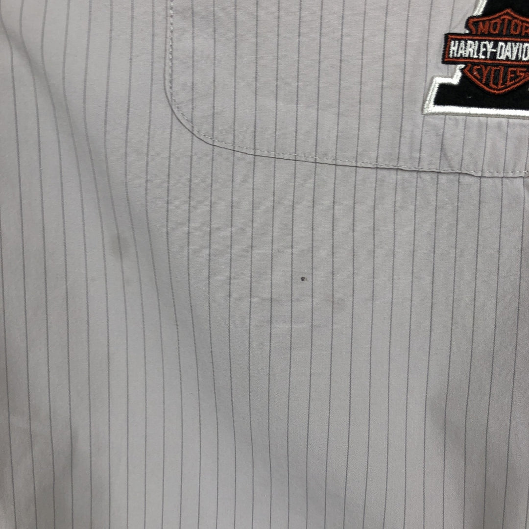 Harley-Davidson Hidden Button-Down Stripe Pattern Eagle Pattern Short-Sleeve Work Shirt Box Shirt Men's Size M (approx.) cotton Khaki type beige Vintage Second Hand