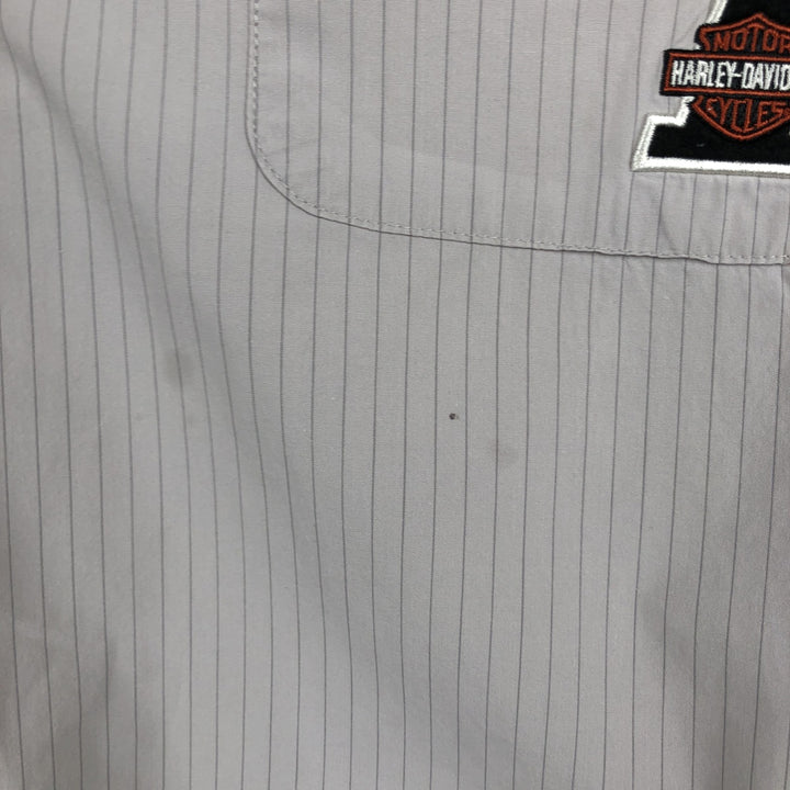 Harley-Davidson Hidden Button-Down Stripe Pattern Eagle Pattern Short-Sleeve Work Shirt Box Shirt Men's Size M (approx.) cotton Khaki type beige Vintage Second Hand
