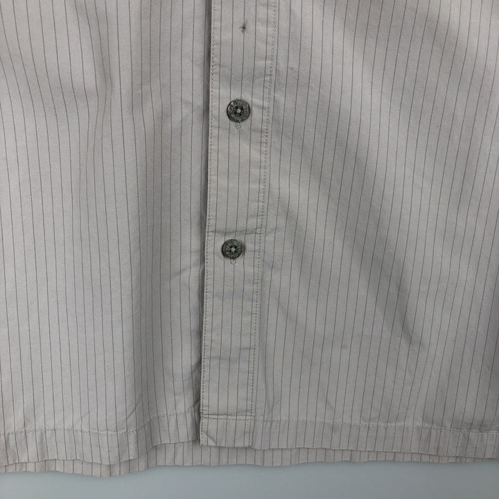 Harley-Davidson Hidden Button-Down Stripe Pattern Eagle Pattern Short-Sleeve Work Shirt Box Shirt Men's Size M (approx.) cotton Khaki type beige Vintage Second Hand