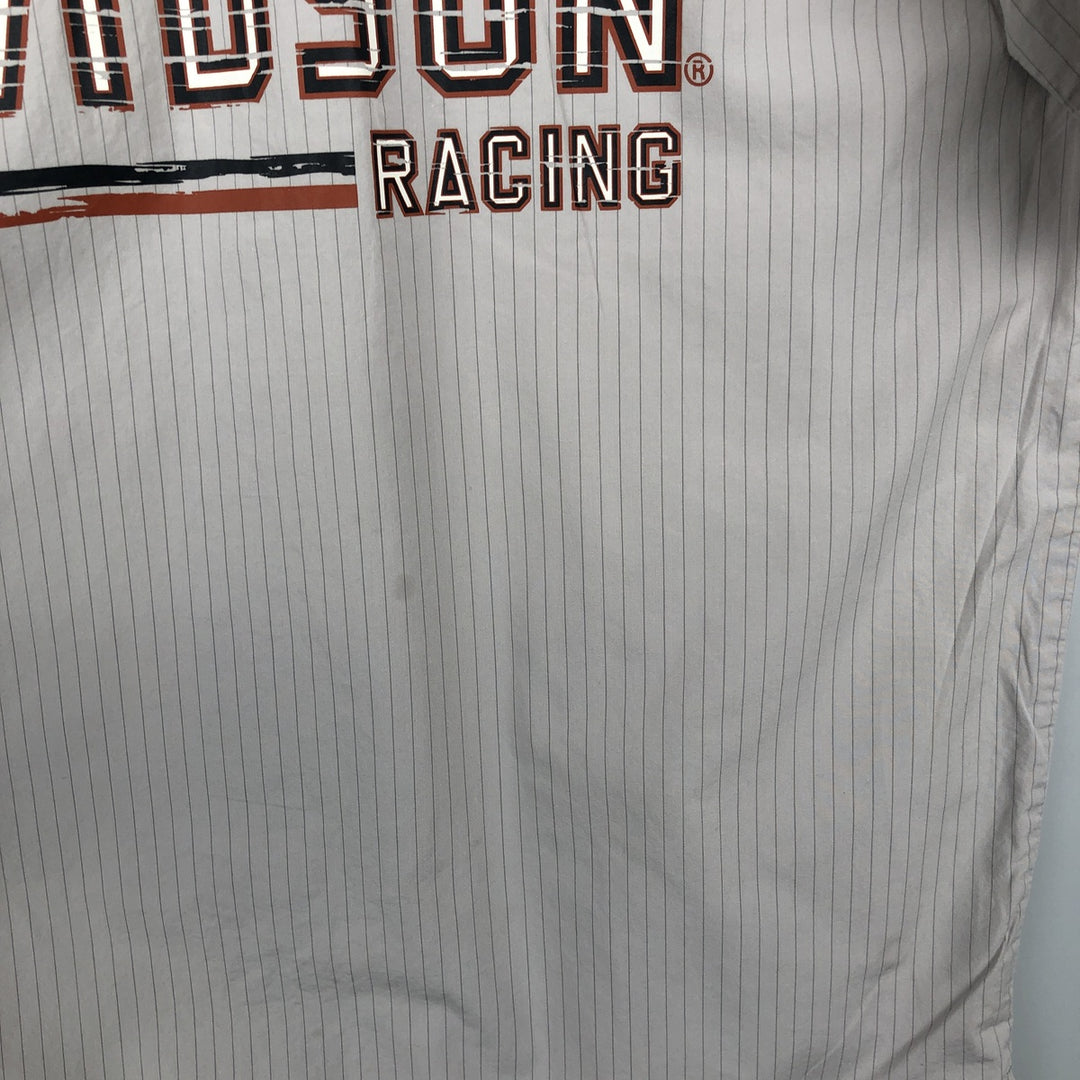 Harley-Davidson Hidden Button-Down Stripe Pattern Eagle Pattern Short-Sleeve Work Shirt Box Shirt Men's Size M (approx.) cotton Khaki type beige Vintage Second Hand