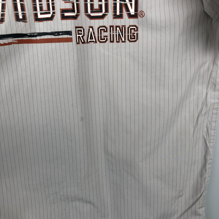 Harley-Davidson Hidden Button-Down Stripe Pattern Eagle Pattern Short-Sleeve Work Shirt Box Shirt Men's Size M (approx.) cotton Khaki type beige Vintage Second Hand