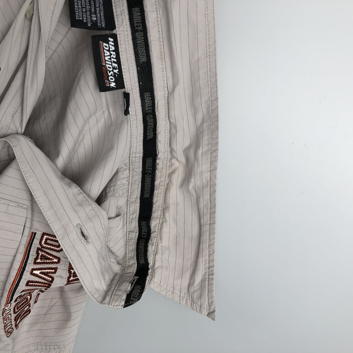 Harley-Davidson Hidden Button-Down Stripe Pattern Eagle Pattern Short-Sleeve Work Shirt Box Shirt Men's Size M (approx.) cotton Khaki type beige Vintage Second Hand