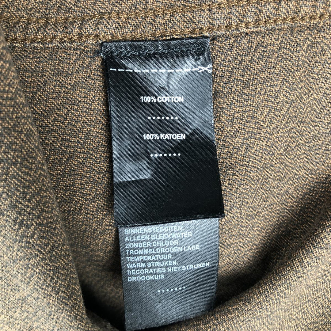 Harley-Davidson Skull Pattern Hidden Button-Down Short-Sleeve Work Shirt (Men's Size L) cotton brown type Vintage Second Hand