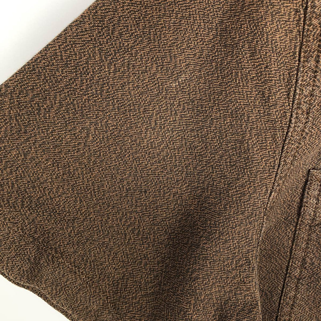 Harley-Davidson Skull Pattern Hidden Button-Down Short-Sleeve Work Shirt (Men's Size L) cotton brown type Vintage Second Hand