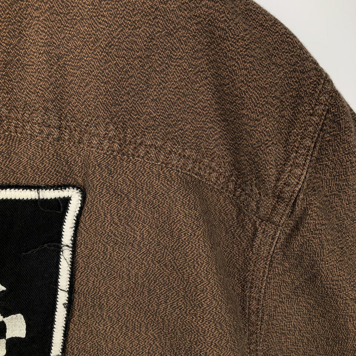 Harley-Davidson Skull Pattern Hidden Button-Down Short-Sleeve Work Shirt (Men's Size L) cotton brown type Vintage Second Hand