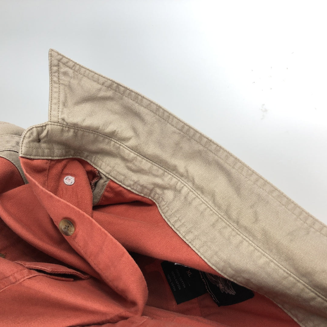Harley-Davidson Back Logo Hidden Button-Down Short-Sleeve Work Shirt, Men's Size XL (Equivalent), Boxy Shirt cotton orange type Vintage Second Hand
