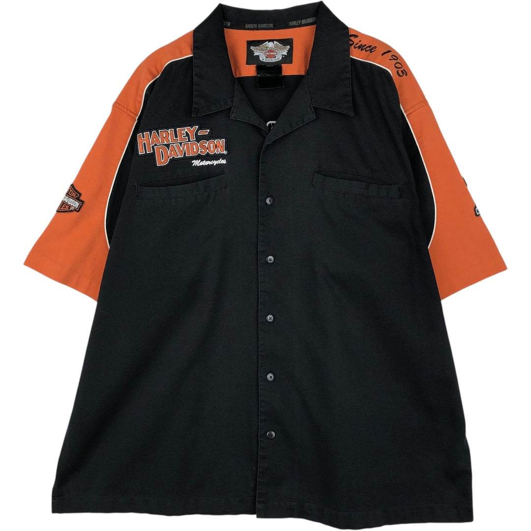 Harley-Davidson Stars and Stripes Pattern Back Logo Open Collar Short Sleeve Work Shirt Box Shirt Men's XXL Equivalent unclear black type Vintage Second Hand