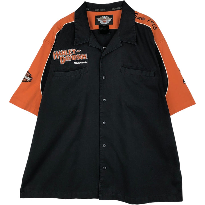 Harley-Davidson Stars and Stripes Pattern Back Logo Open Collar Short Sleeve Work Shirt Box Shirt Men's XXL Equivalent unclear black type Vintage Second Hand