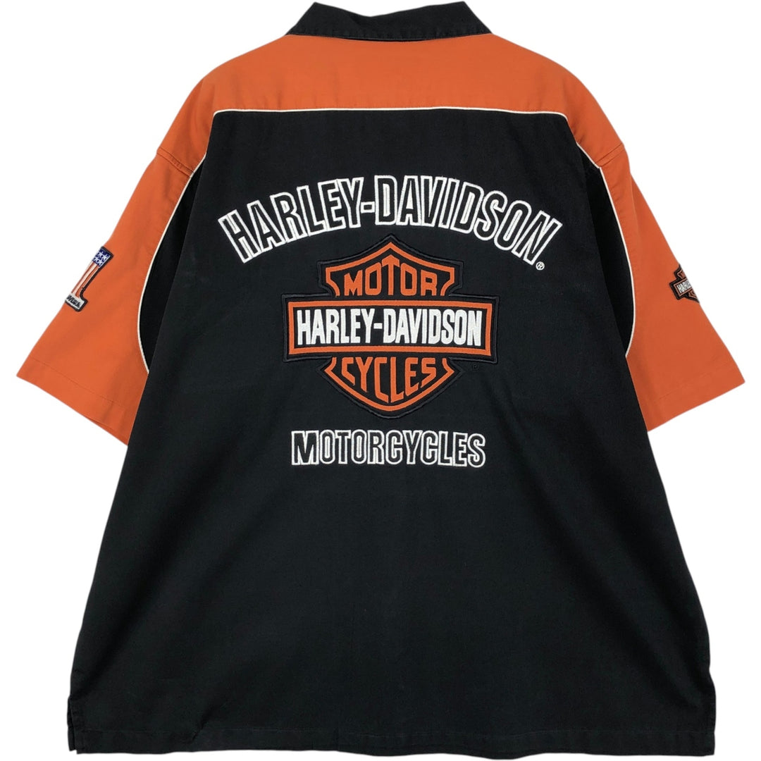 Harley-Davidson Stars and Stripes Pattern Back Logo Open Collar Short Sleeve Work Shirt Box Shirt Men's XXL Equivalent unclear black type Vintage Second Hand