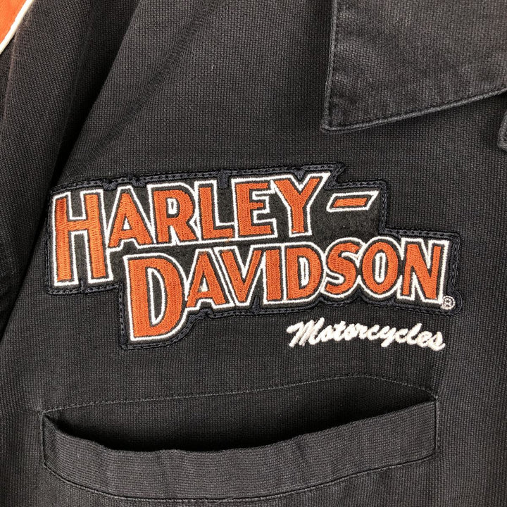 Harley-Davidson Stars and Stripes Pattern Back Logo Open Collar Short Sleeve Work Shirt Box Shirt Men's XXL Equivalent unclear black type Vintage Second Hand