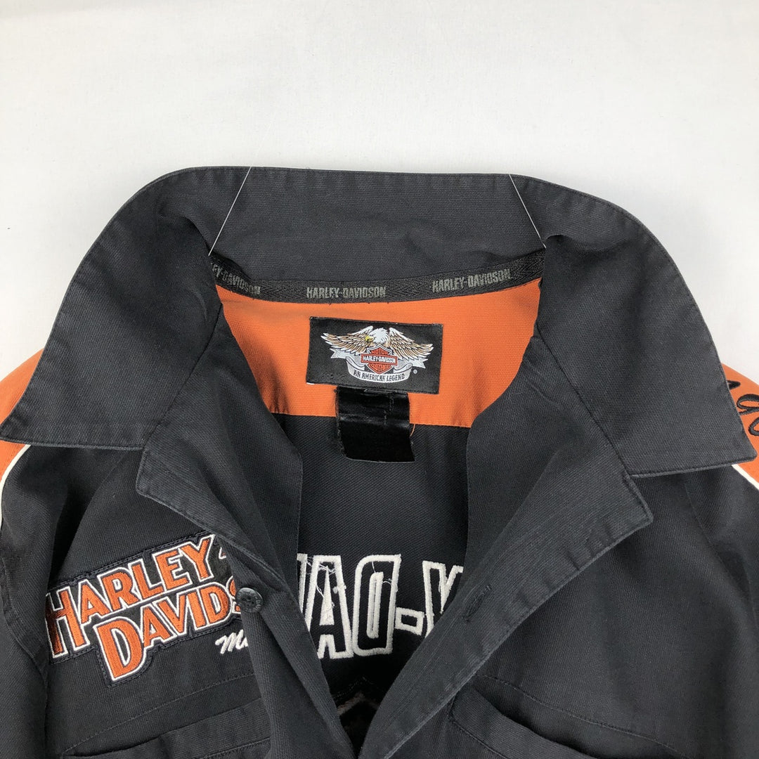 Harley-Davidson Stars and Stripes Pattern Back Logo Open Collar Short Sleeve Work Shirt Box Shirt Men's XXL Equivalent unclear black type Vintage Second Hand