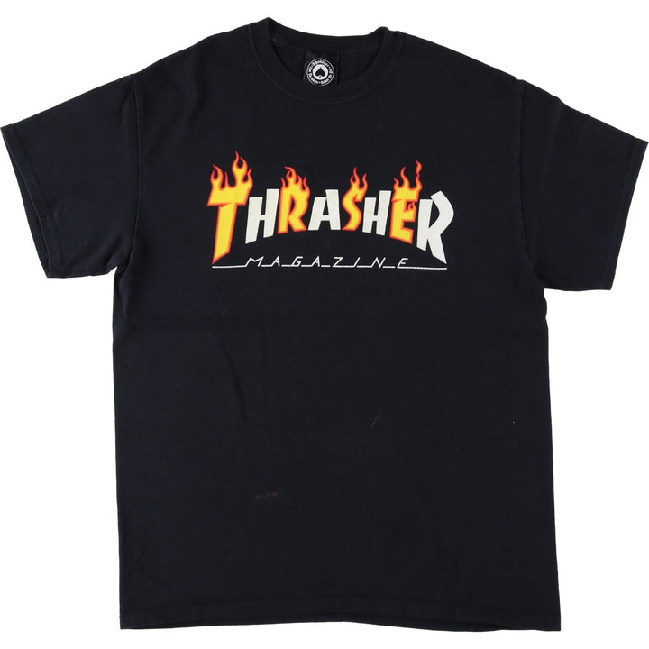Thrasher Fire Pattern Logo Print T-Shirt, Men's Size M (approx.) cotton black type Vintage Second Hand