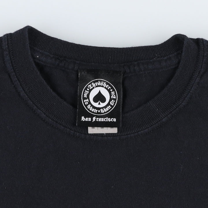 Thrasher Fire Pattern Logo Print T-Shirt, Men's Size M (approx.) cotton black type Vintage Second Hand