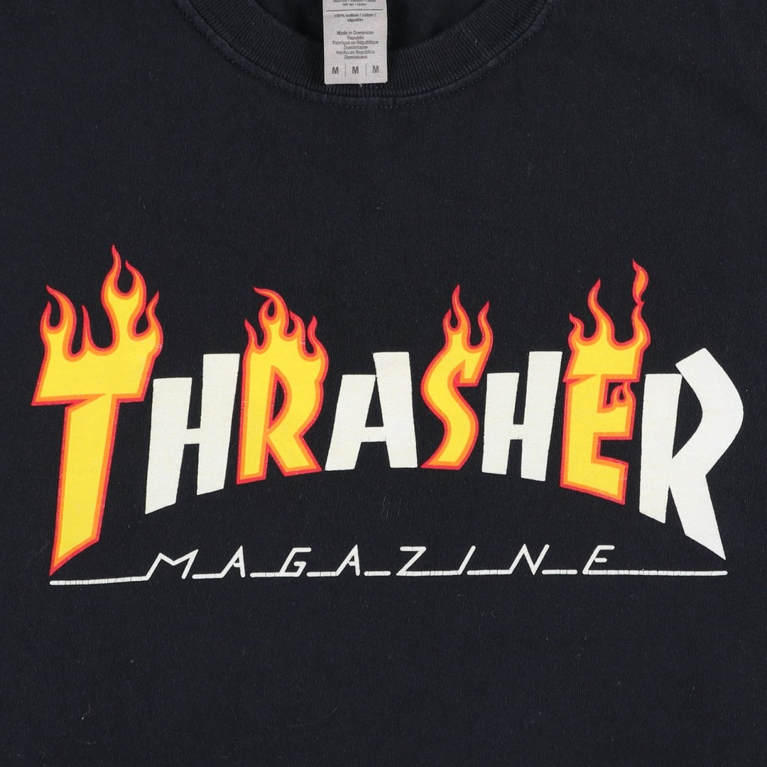 Thrasher Fire Pattern Logo Print T-Shirt, Men's Size M (approx.) cotton black type Vintage Second Hand