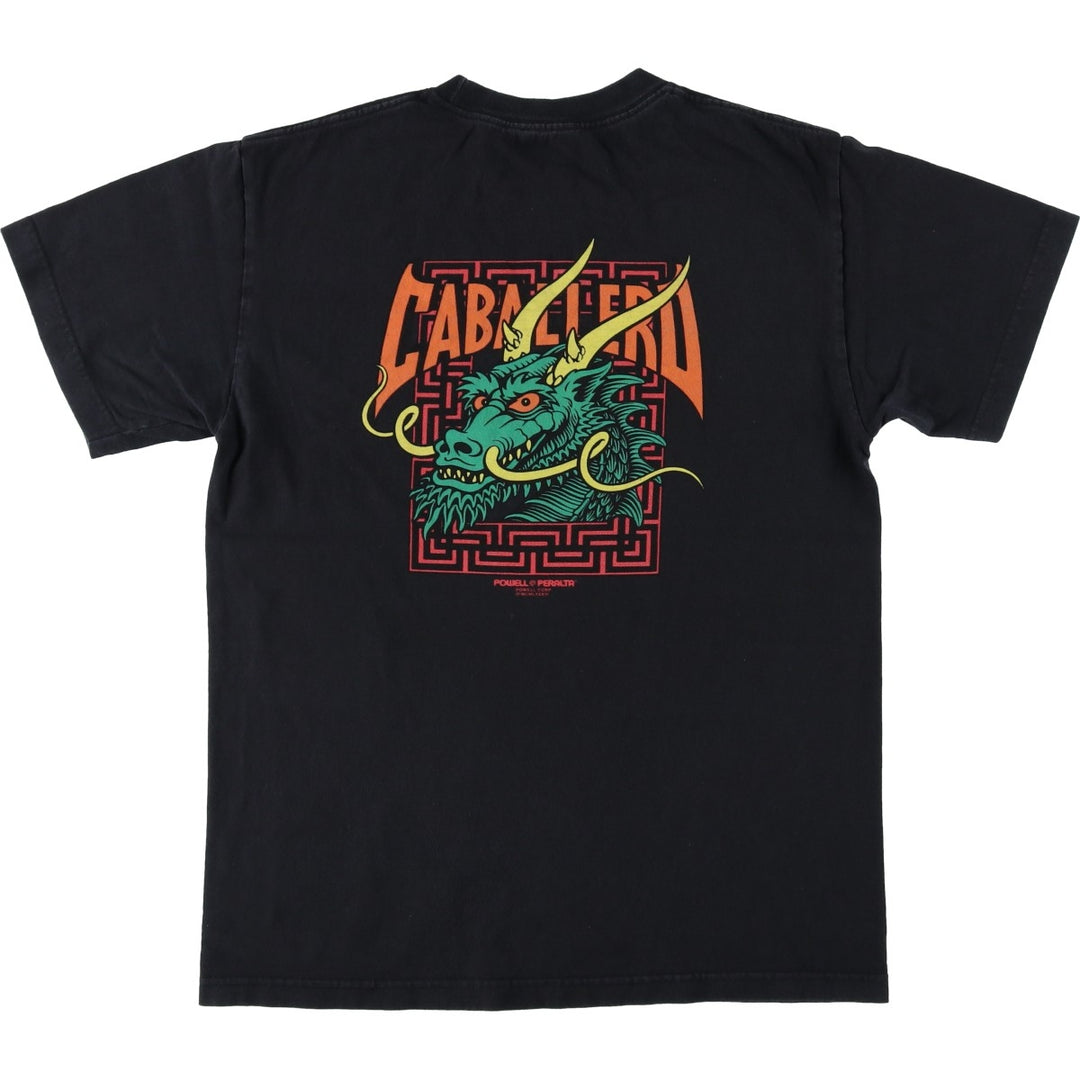 Powell Peralta Dragon Pattern Surf Skate T-Shirt, Men's Size M (approx.) cotton black type Vintage Second Hand