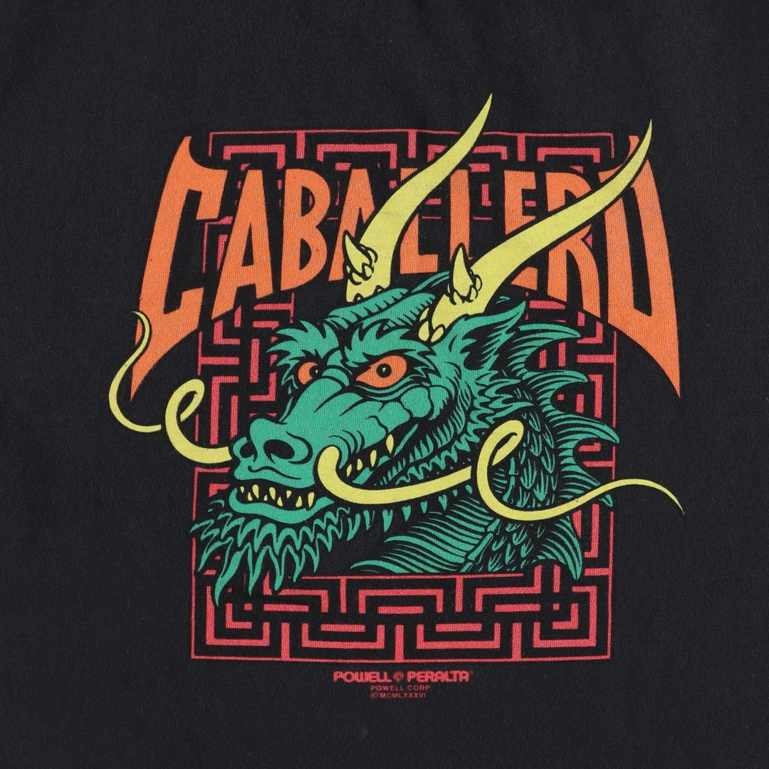 Powell Peralta Dragon Pattern Surf Skate T-Shirt, Men's Size M (approx.) cotton black type Vintage Second Hand