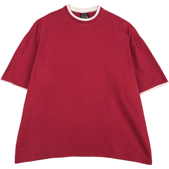80s-90'S SOFFE'S Choice Layered Neck Plain T-Shirt, Made in USA, Men's XL equivalent, Vintage cotton red type Vintage Second Hand