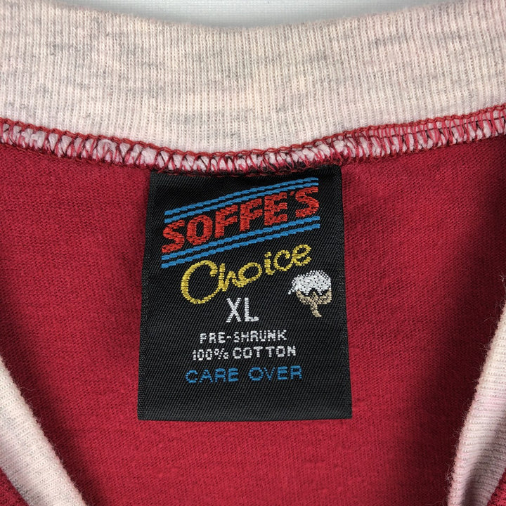 80s-90'S SOFFE'S Choice Layered Neck Plain T-Shirt, Made in USA, Men's XL equivalent, Vintage cotton red type Vintage Second Hand