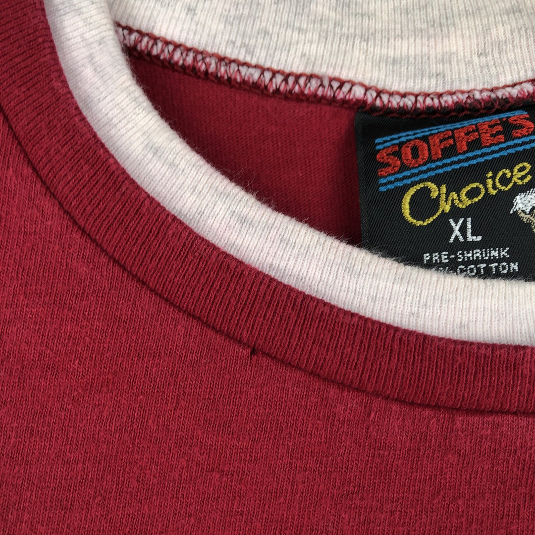 80s-90'S SOFFE'S Choice Layered Neck Plain T-Shirt, Made in USA, Men's XL equivalent, Vintage cotton red type Vintage Second Hand