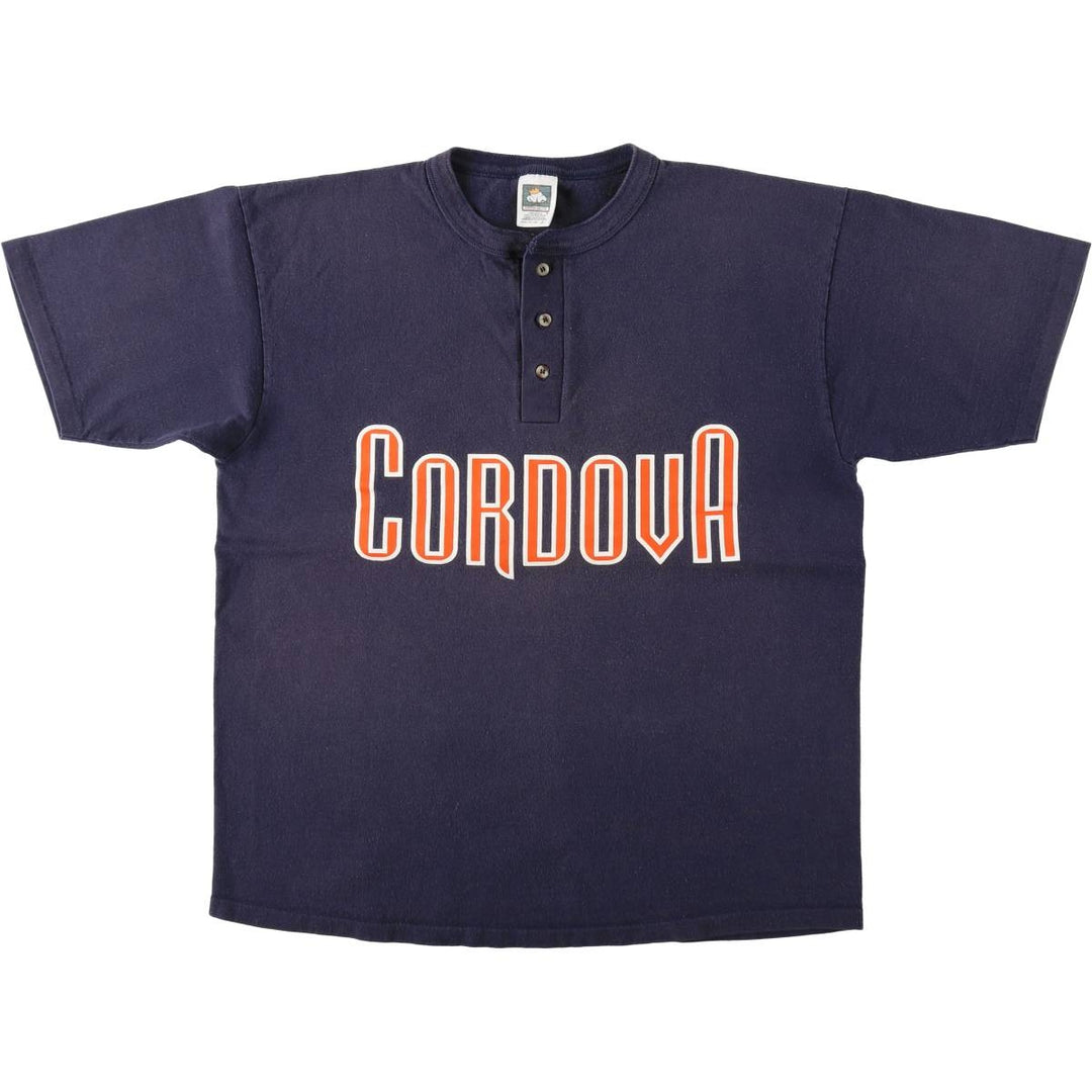 ~90'S Cotton Deluxe Henley Neck College T-Shirt, Made in USA, Men's Size L (Equivalent), Vintage cotton navy blue type Vintage Second Hand