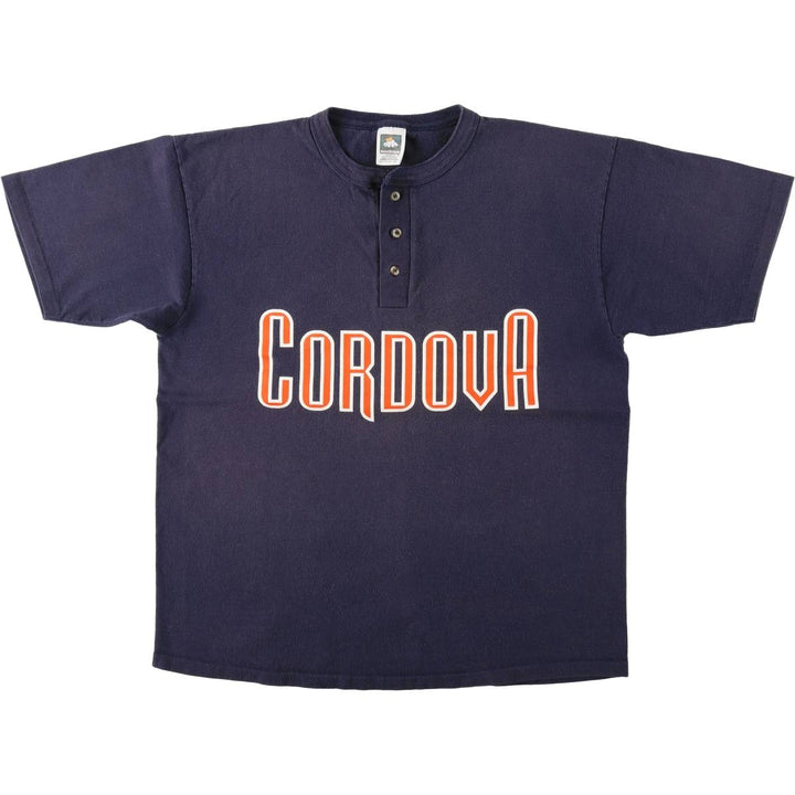 ~90'S Cotton Deluxe Henley Neck College T-Shirt, Made in USA, Men's Size L (Equivalent), Vintage cotton navy blue type Vintage Second Hand