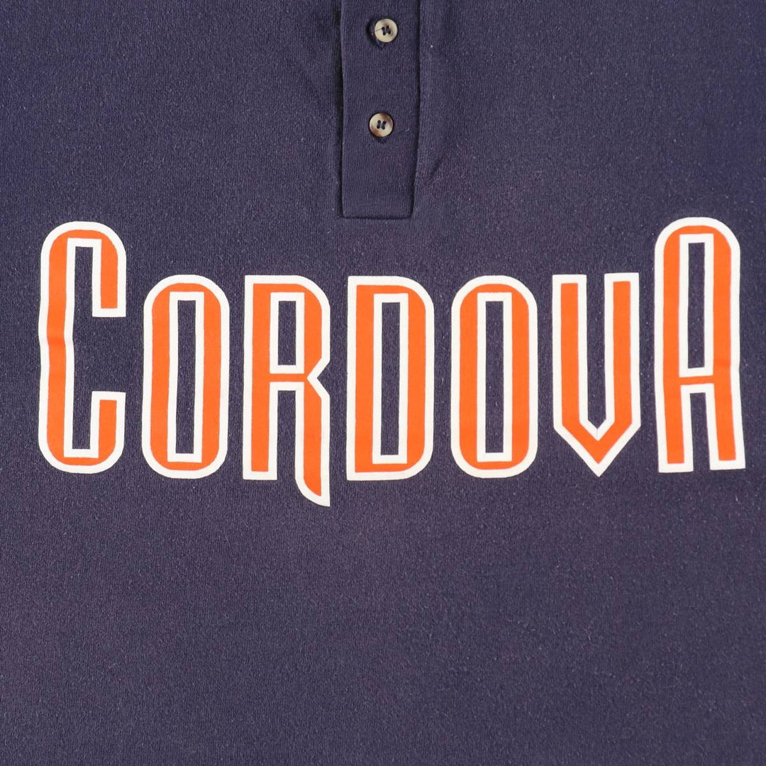~90'S Cotton Deluxe Henley Neck College T-Shirt, Made in USA, Men's Size L (Equivalent), Vintage cotton navy blue type Vintage Second Hand