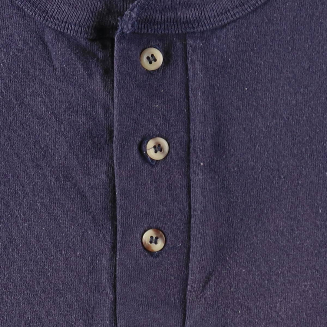 ~90'S Cotton Deluxe Henley Neck College T-Shirt, Made in USA, Men's Size L (Equivalent), Vintage cotton navy blue type Vintage Second Hand