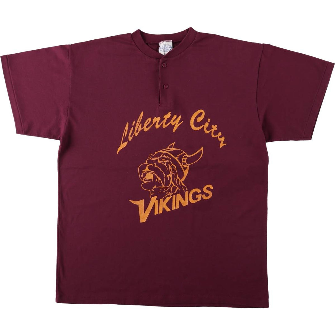 VENUK Henley Neck College T-Shirt, Made in USA, Men's XL (approx.), Vintage polyester wine-red Vintage Second Hand