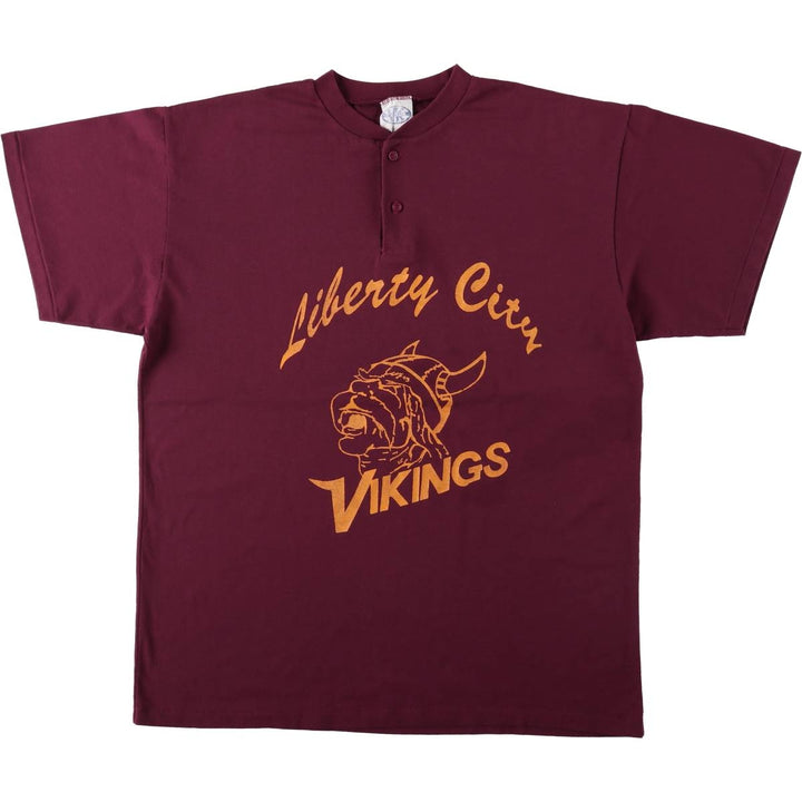 VENUK Henley Neck College T-Shirt, Made in USA, Men's XL (approx.), Vintage polyester wine-red Vintage Second Hand