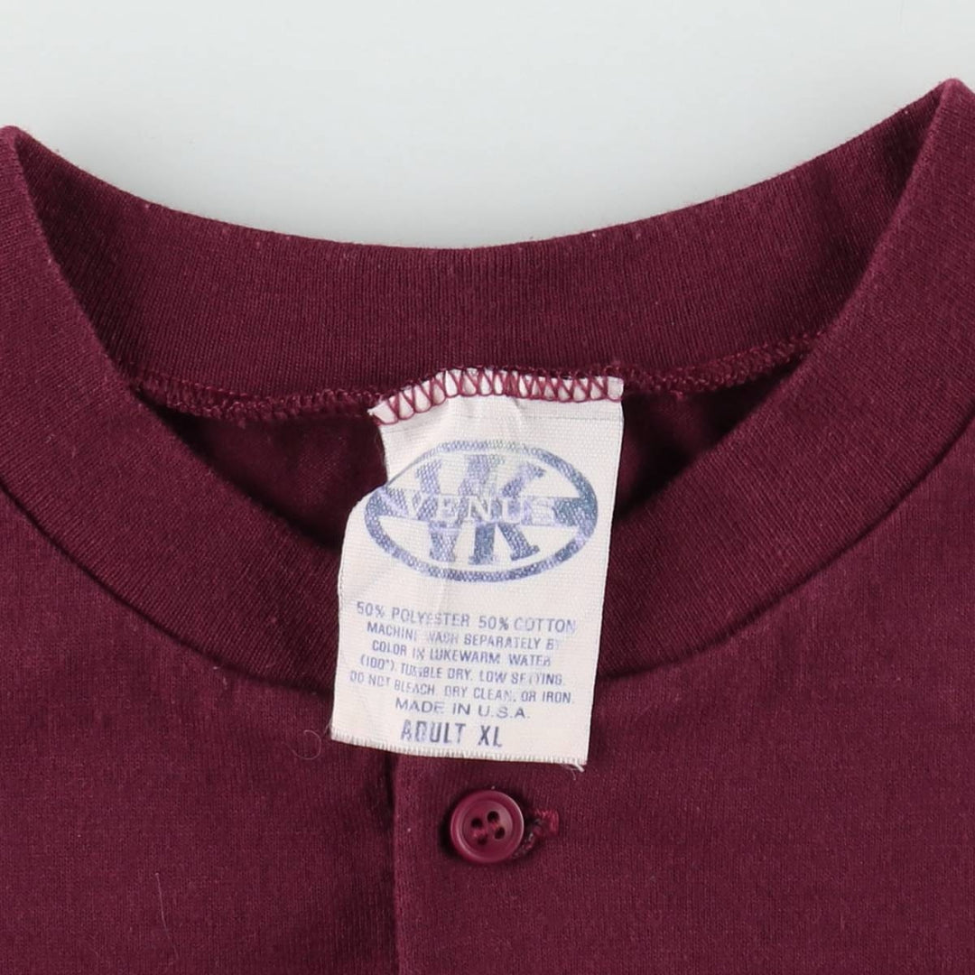 VENUK Henley Neck College T-Shirt, Made in USA, Men's XL (approx.), Vintage polyester wine-red Vintage Second Hand